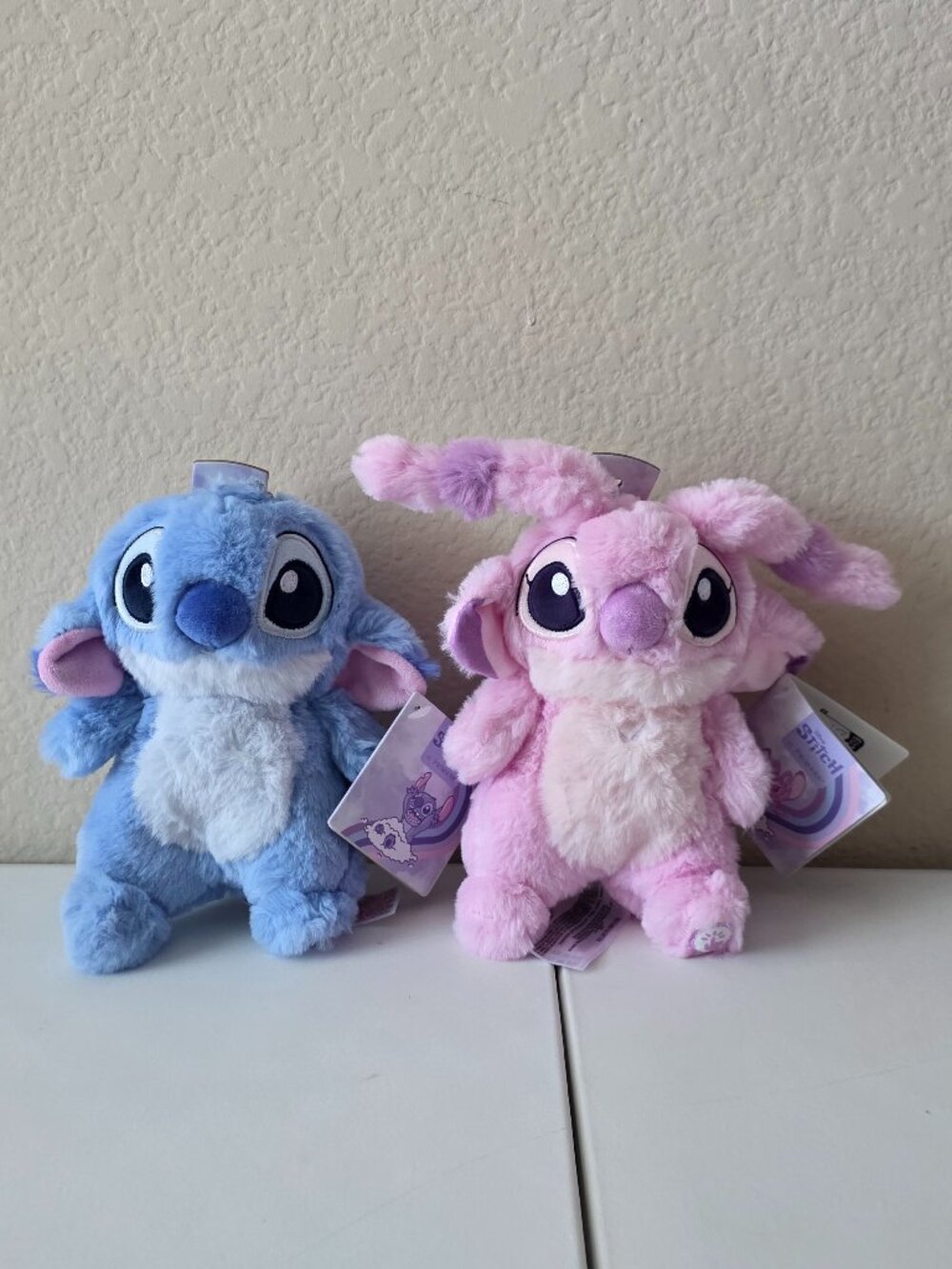 2 Lot Disney X Primark Stitch & Angel Light Up Chest 7" Plush Stuffie NEW